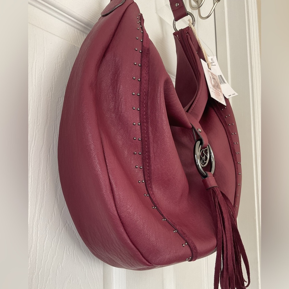 Jessica Simpson Burgundy Hobo Handbag Studded Tassel New With Tags - Picture 3 of 9